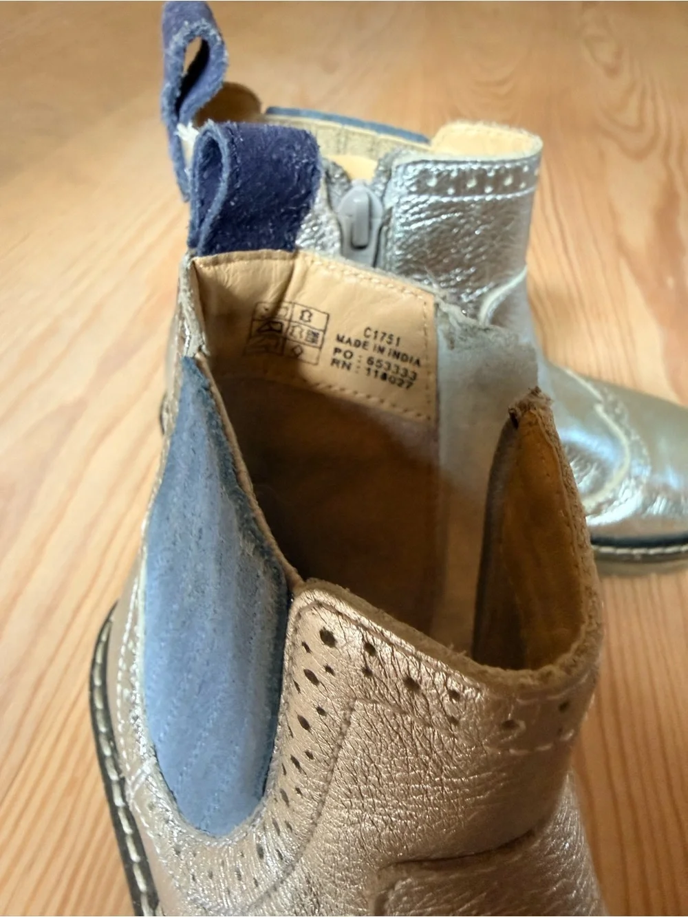 Boden Kids Metallic Silver Chelsea Boots with Navy Pull Tabs